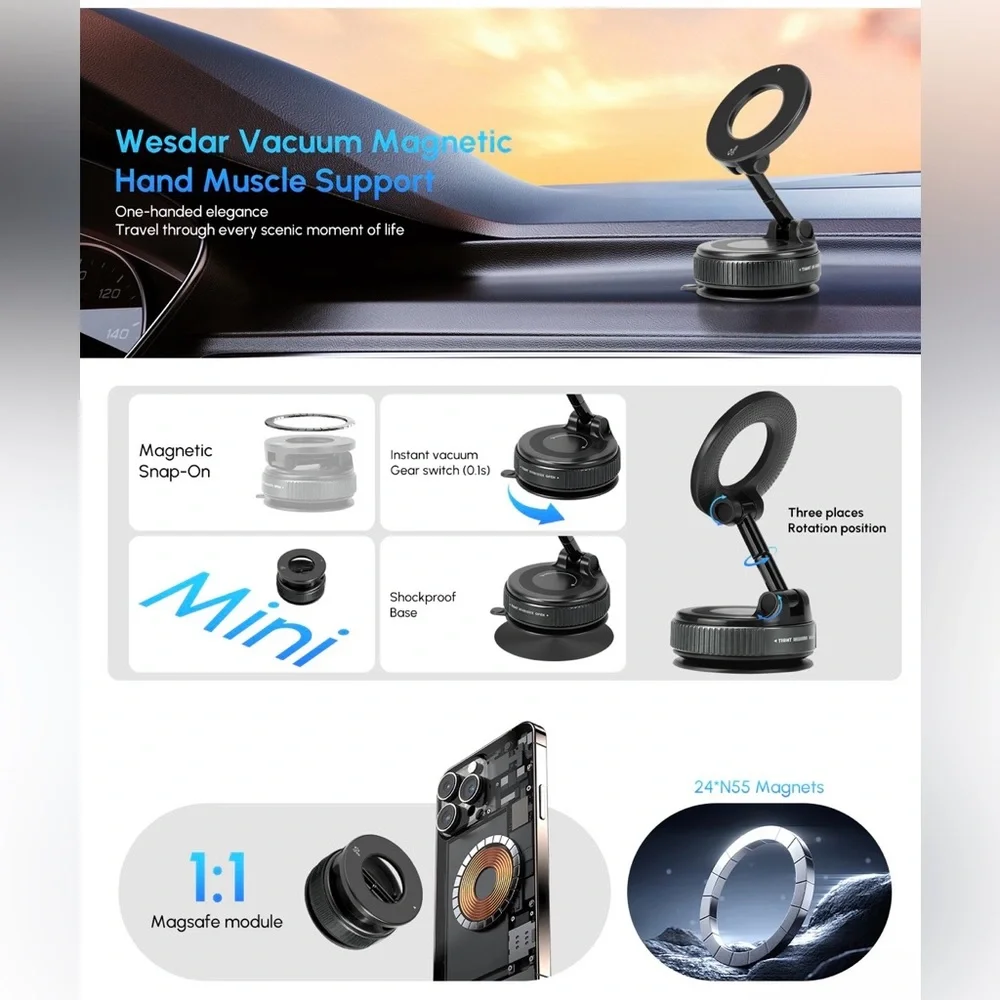 Universal Magnetic Phone Mount Stand - Black